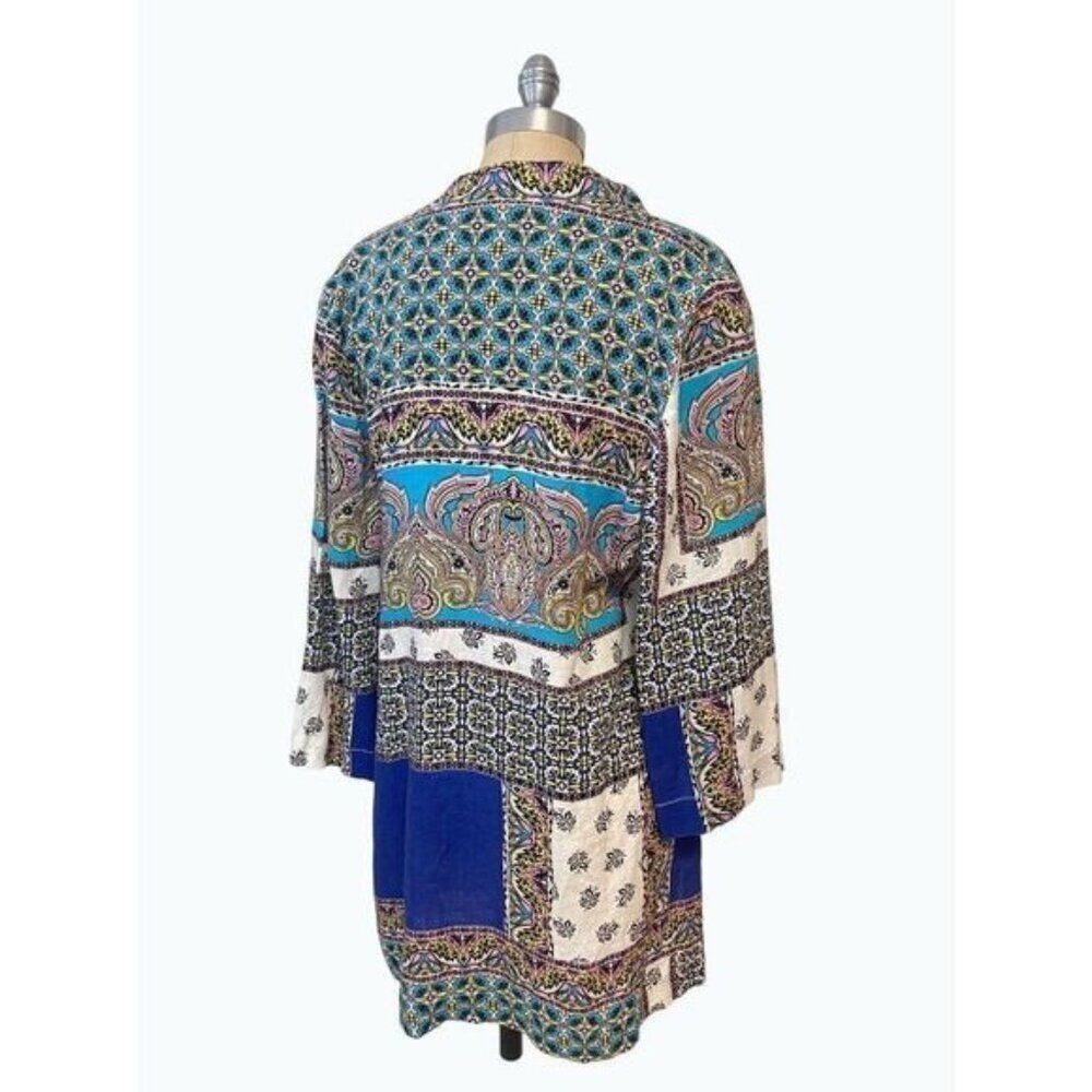 Chico's Patchwork Linen Duster Jacket 1 Medium - image 4